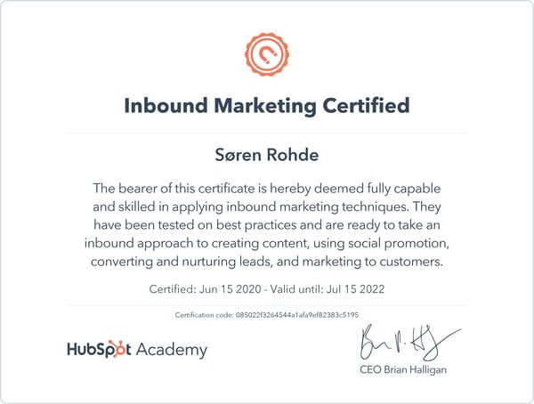 HubSpot Inbound Marketing Certified